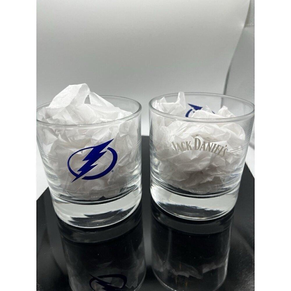 Jack Daniels Whiskey Rocks Glass Set of 2 Tampa Bay Lightning
